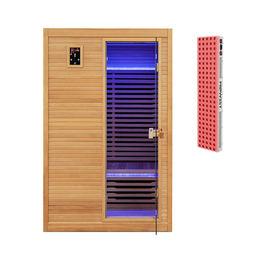 2 Person Far Infrared Wooden Sauna Room with Free Red Light Therapy for Home